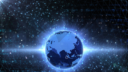 Earth on Digital Network concept background China india ASEAN