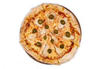Appetizing pizza isolated on a white background, top view