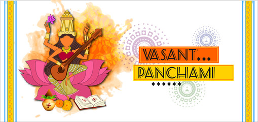 Vasant Panchami vector illustration of Goddess Saraswati for Vasant Panchami Puja of India, 29 January