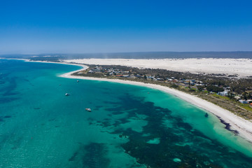 Fototapeta na wymiar The beach and coastline of Lancelin, a small town north of Perth in Western Australia, famous for it's interior sandunes