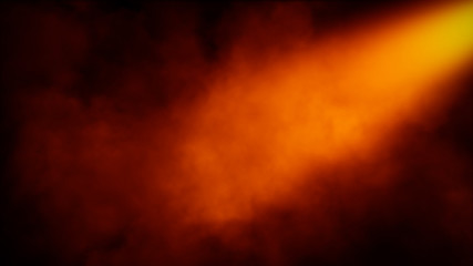 Divine light through a dark fog. The rays beam light on the floor. Spotlight on isolated background.