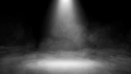 Deurstickers Goddelijk licht door een donkere mist. De stralen stralen licht op de vloer. Schijnwerper op geïsoleerde achtergrond. Voorraad illustratie. © Victor