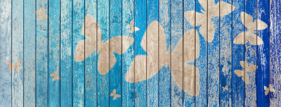 wood texture background with butterflies 