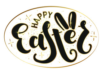 Happy Easter - lettering. Black text isolated on white background. Vector stock illustration. Design for holiday greeting card and invitation of the happy Easter day