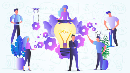 Teamwork banner. Vector business illustration. People work together for one purpose. Abstract graphic design. 