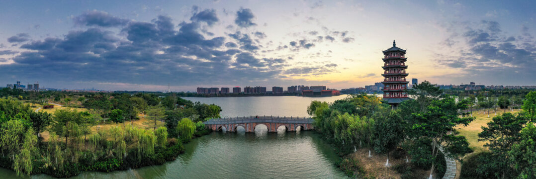 Aerial photo of Huayang Lake Wetland Park, Dongguan, Guangdong Province, China