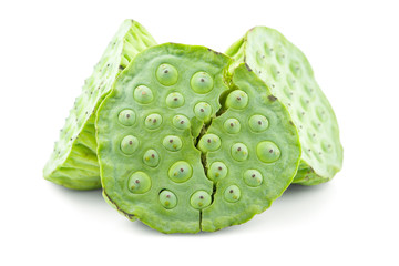 lotus seeds close up an isolated on white background