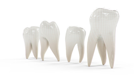 Healthy protected teeth isolated on white background. Set of teeth. The concept of toothbrushing, care and protection against caries. Oral care Teeth whitening, 3d illustration