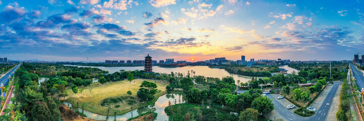Aerial photo of Huayang Lake Wetland Park, Dongguan, Guangdong Province, China