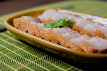 Crispy pork, Sliced crispy pork belly and dipping sauce