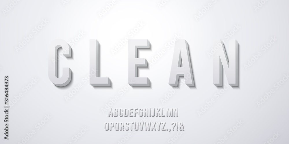 Fototapete clean 3d text style template. modern minimal title font extrude effect vector
