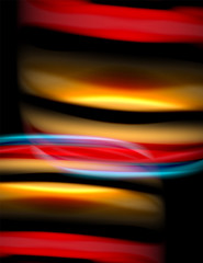 Silk smooth lines on black, liquid fluid color waves. Vector Illustration