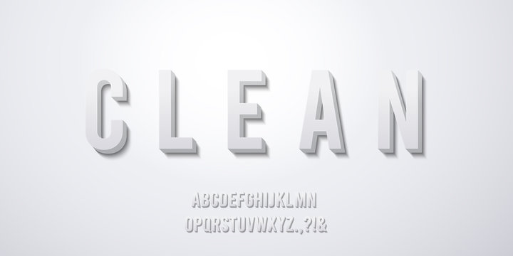 Clean 3d Text Style Template. Modern Minimal Title Font Extrude Effect Vector