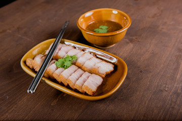 Crispy pork, Sliced crispy pork belly and dipping sauce