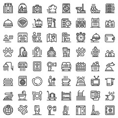 Room service icons set. Outline set of room service vector icons for web design isolated on white background