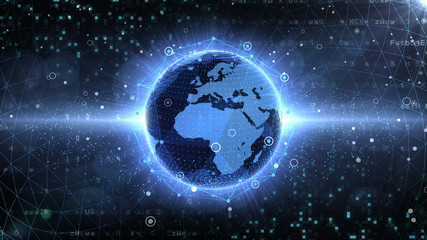 Earth on Digital Network concept background EU Africa.