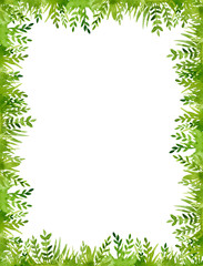 Fototapeta premium Watercolor frame of green grass isolated on white background.