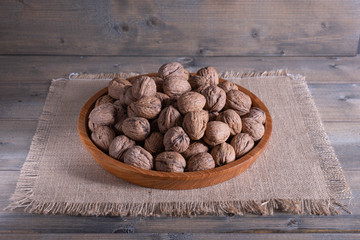 walnuts with on a table in a tray