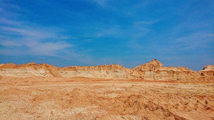 Fototapeta premium Old mining Red surface land like canyon dry hill material 
