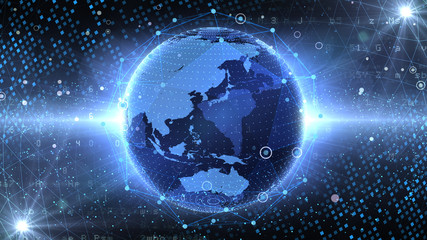 Earth on Digital Network concept background Japan Australia