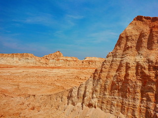 Fototapeta premium Old mining Red surface land like canyon dry hill material 