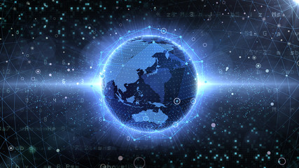 Earth on Digital Network concept background Japan Australia