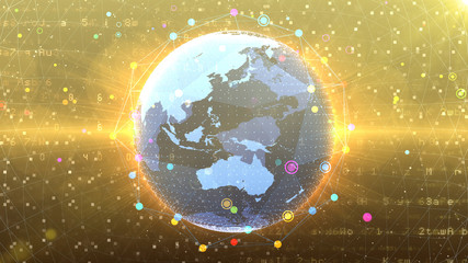 Earth on Digital Network concept background Japan Australia