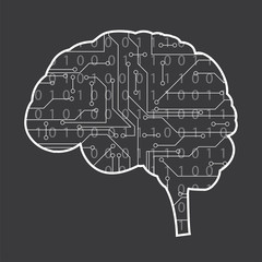 Human brain with numbers and neural connections. Intelligence concept background.