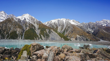Naklejka na ściany i meble mountains and lake glacier tasman tekapo mount cook new zealand