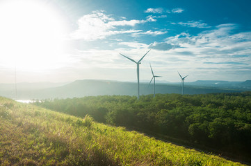 Fototapeta na wymiar Electric wind turbine in Khao Yai National Park.Thailand