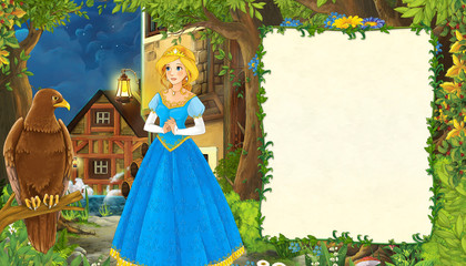 Cartoon nature scene with medieval city street - illustration fo