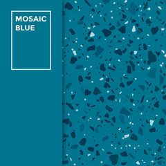 Trendy mosaic blue colored design with seamless terrazzo pattern background