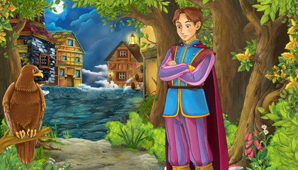 Obraz premium cartoon nature scene with medieval city street - illustration for children
