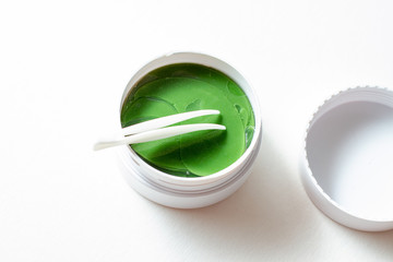 Eyes cosmetic mask healthy eye patches on white jar