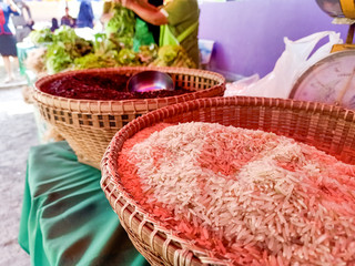 Rice in basket in market