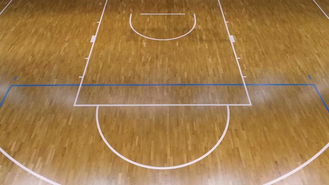 Drone aerial view of a big Basketball professional arena before the game started. 4k video