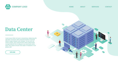 data center or server service website template or landing homepage with isometric style