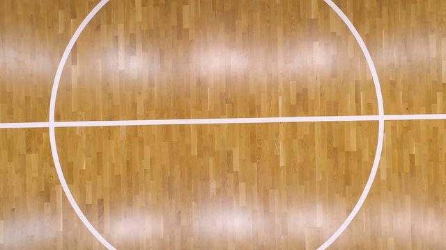 Drone aerial view of a big Basketball professional arena before the game started. 4k video