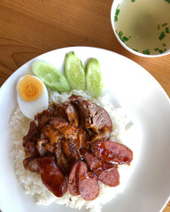 Barbecue pork and rice , Thai local meal