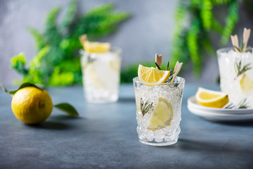 lemon soda cocktail with rosemary