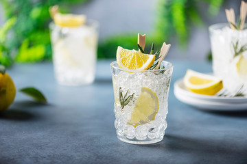 lemon soda cocktail with rosemary