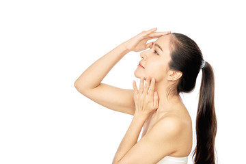 Obraz premium Young asian woman clean fresh skin on white