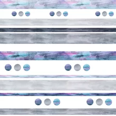 Papier Peint photo Rayures horizontales aquarelle transparente motif dessiné à la main avec des rayures neutres abstraites à rayures douces couleurs pastel gris bleu violet lavande rose geometripc formes modernes design tendance texture tachée à pois