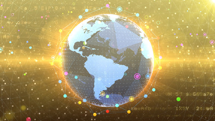 Earth on Digital Network concept background South America Mexico