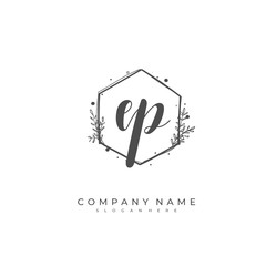 Handwritten initial letter E P EP for identity and logo. Vector logo template with handwriting and signature style.