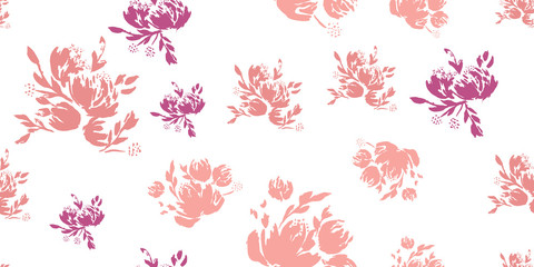 Flower scribble pattern. Romantic artistic textile vector print surface design background