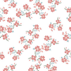 Simple cute floral bouquet vector pattern with small and medium flowers and leaves.
