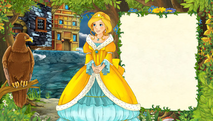 Obraz na płótnie Canvas cartoon scene with girl princess near the street of the city romantic illustration for children