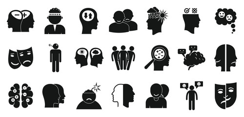 Bipolar disorder icons set. Simple set of bipolar disorder vector icons for web design on white background - obrazy, fototapety, plakaty