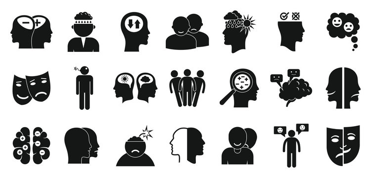 Bipolar disorder icons set. Simple set of bipolar disorder vector icons for web design on white background